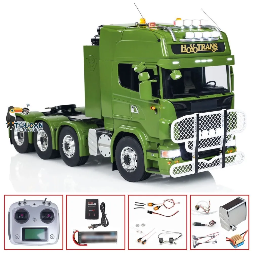 Brinquedo 1/14 lesu 8x8 rtr rc caminhão trator chassi de metal pesado caminhões controlados equipamentos de som leve rack diy pintado carro veículo