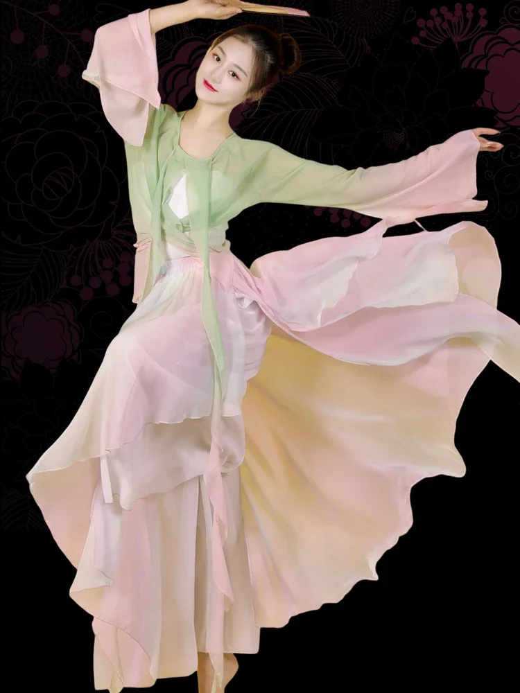 Fan Dance Costume Chinese Dance Clothes for Women Floating Saree Classical Dance Practice Clothes Stage Performance Costume