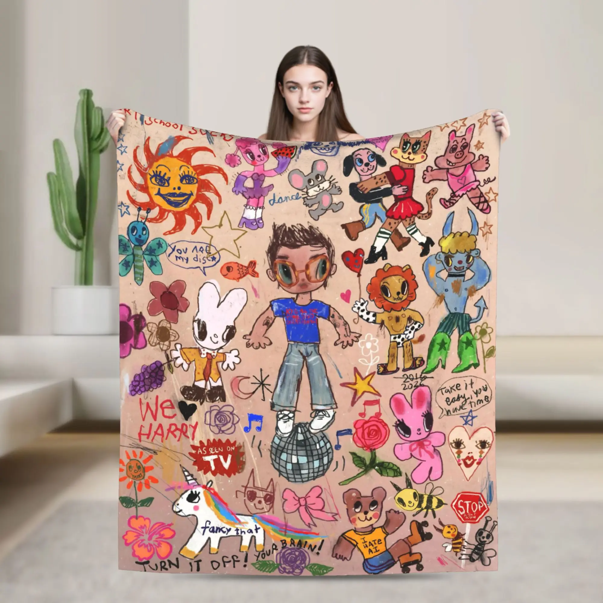 Kiss All The Time Cartoon Blanket Harrys Music Styles Fuzzy Awesome Warm Throw Blankets for Bed Sofa Textile Decor