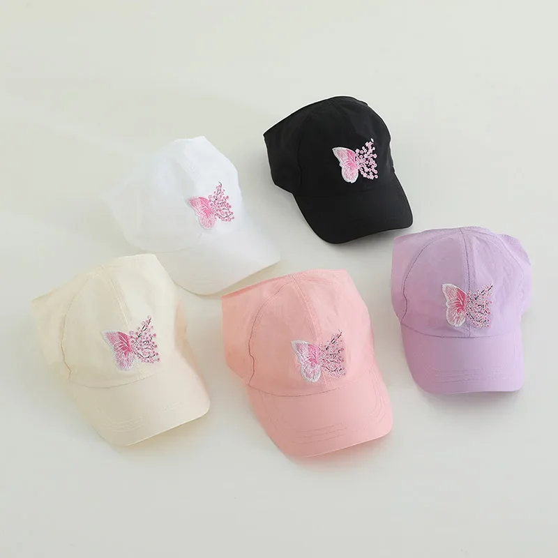 

Butterfly Print Baby Baseball Cap Summer Kids Sunscreen Visors Hat Outdoor Toddler Girls Ponytail Empty Top Caps