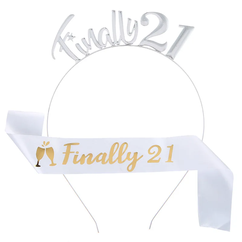 Finally 21 Tiara and Sash Set 21st Birthday Satin Sash and Headband Gifts for Girls Happy 21 Birthday Party Supplies Decorations