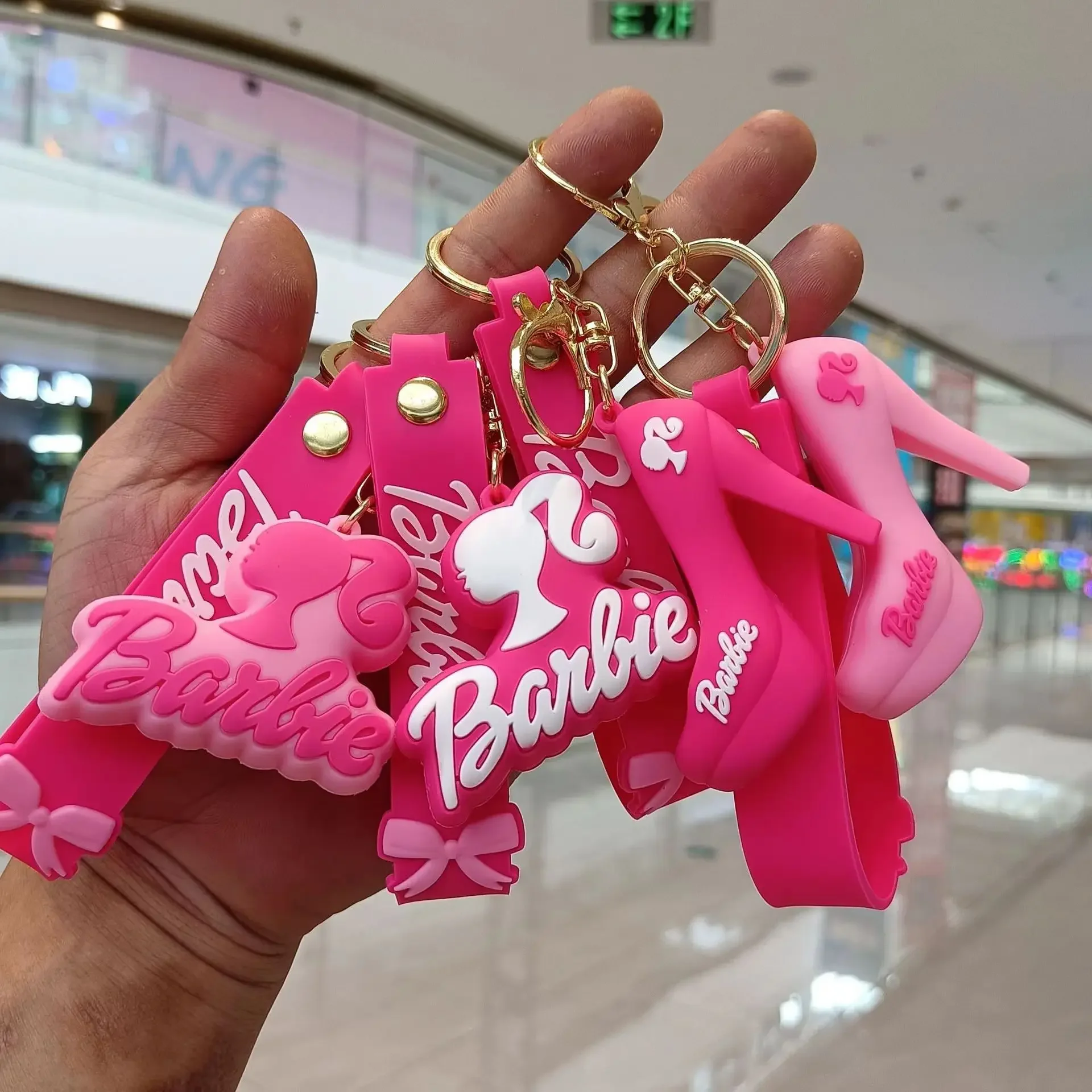 Cartoon Barbie Heart Shaped Letter High Heels Feature Car Keychain Pink Trend Girls Toys Film Accessories Bags Backpack Pendant