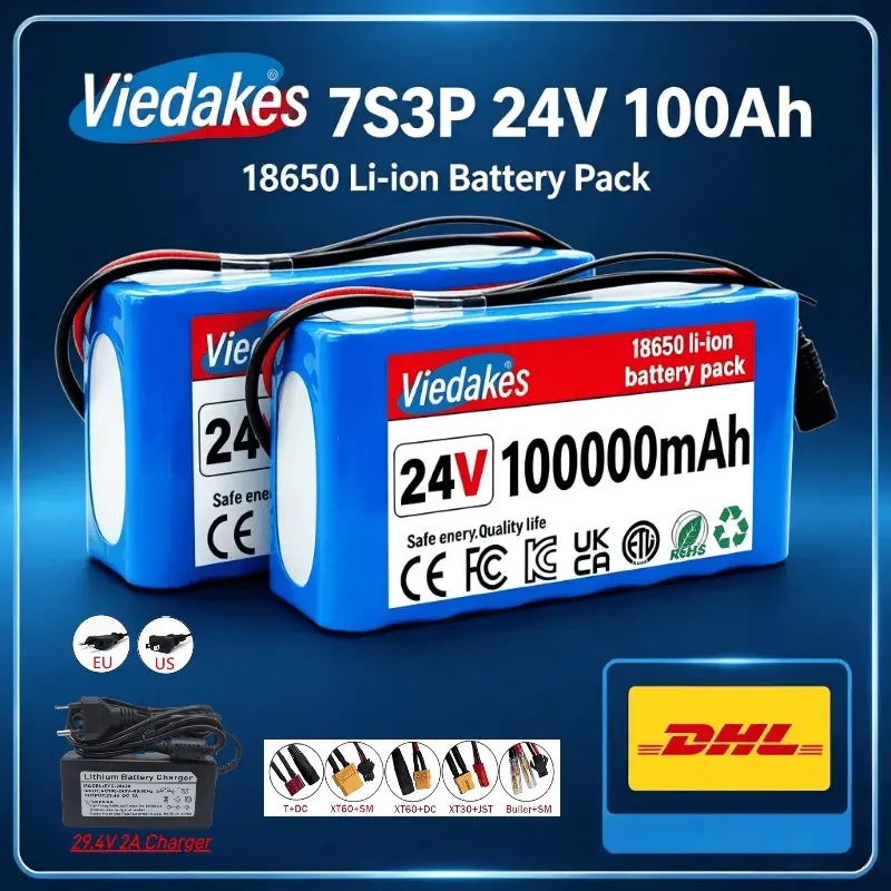 

Complete 24V 100Ah Li-ion Battery Kit Viedakes, With Charger & Multi Connectors For Electric Scooter✅