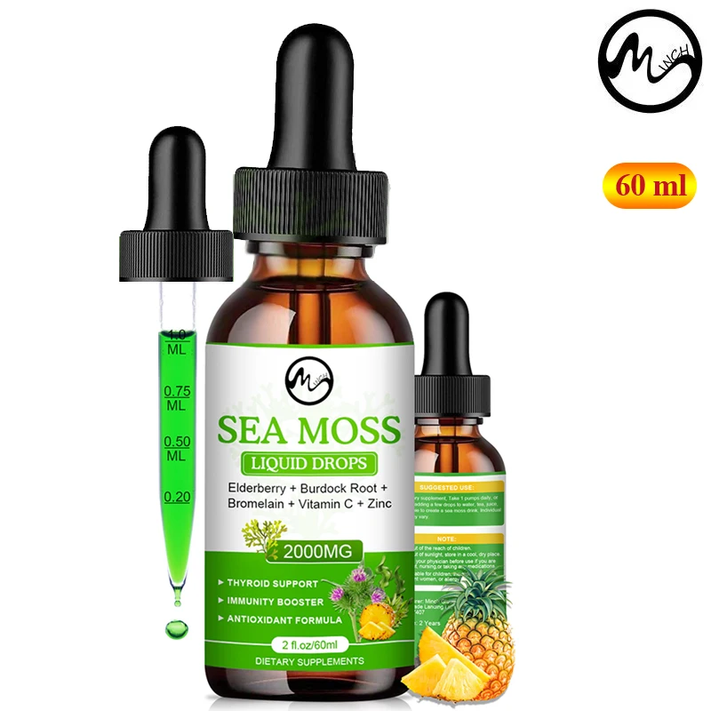 Minch-extracto líquido de musgo de mar orgánico, 2000mg más fuerte que la cápsula, superalimento potente para el cuidado de la salud, vitamina corporal, olor a piña