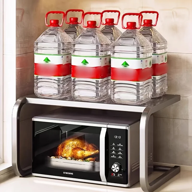 Spacious 2-Tier Metal Microwave Rack, Countertop Storage Shelf for Oven & Baking, No Assembly Needed, Sturdy Kitchen Organizer