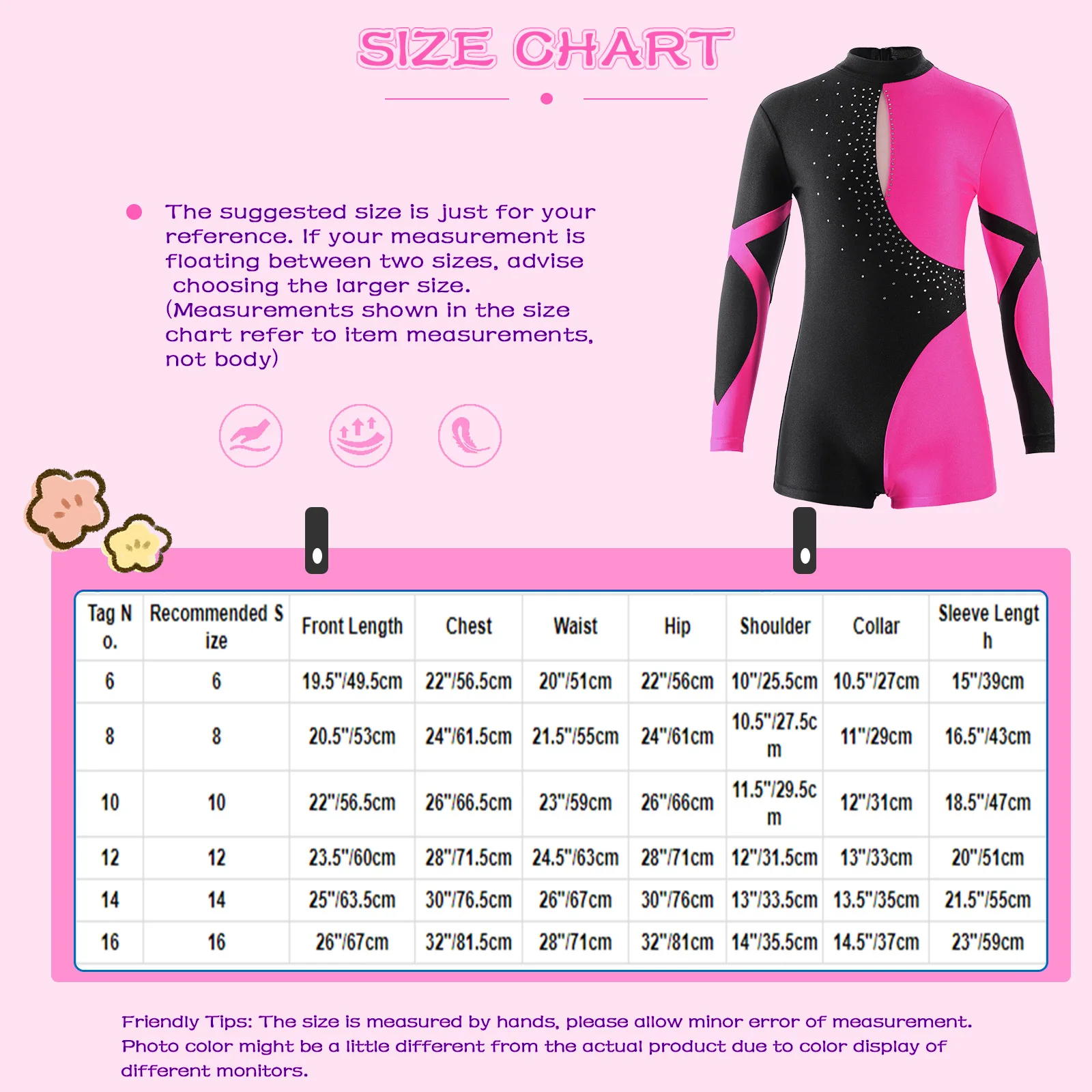 Kids Girls Long Sleeve Shiny Rhinestone  Contrast Color Hollow Back Dance Leotards Bodysuit For Ballet Sport