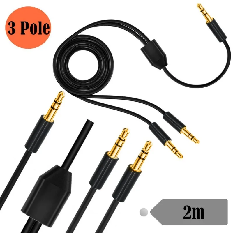 Gold-plated Earphones, One Point and Two Audio Cable 3.5 Male, Double 3.5 Male AUX Audio Cable Earphones 2 Meters