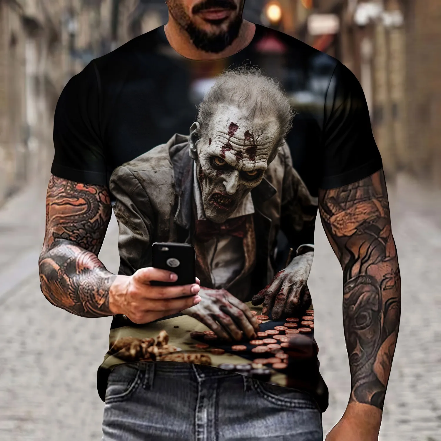 New 3D Joker Print Men\'s Novel Cool and Creative Short sleeved Round Neck Polyester T-shirt Summer Outdoor Casual Street Wear