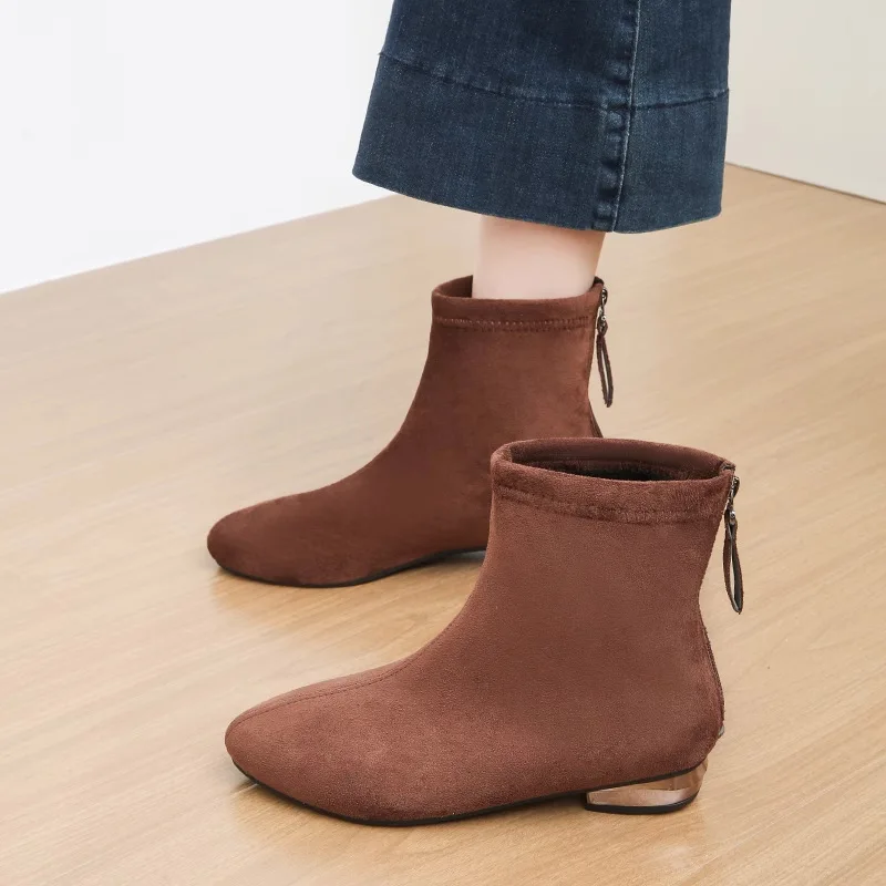 

2026 New Ankle Winter Boots Women Suede Pointed Toe Slimming Chunky Heel Rear Zipper Boots for Women Fashion Boots for Autumn