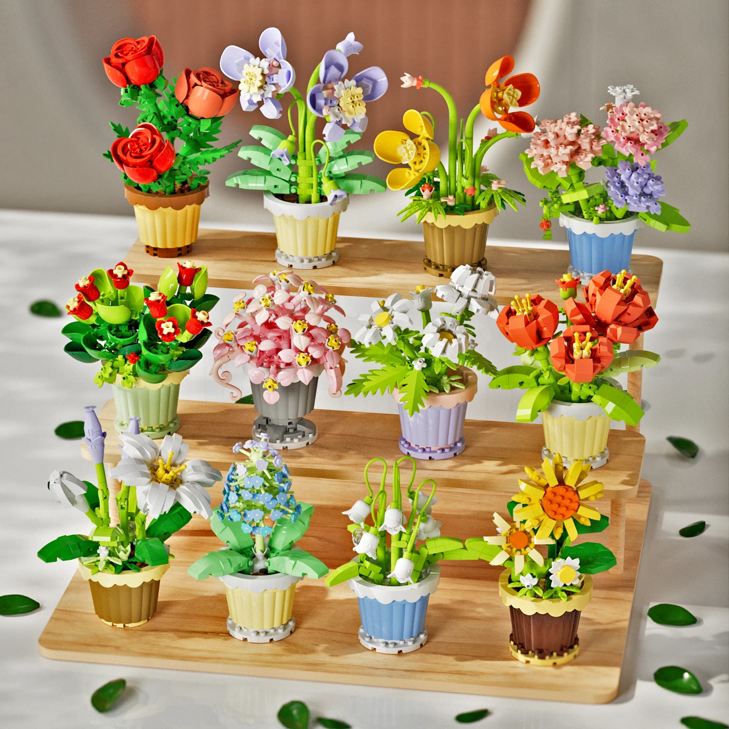 Topfbausteine simulieren saftige Blumensträuße, kreatives Puzzle-Blockspielzeug, ewige Blumen, Heimdekoration