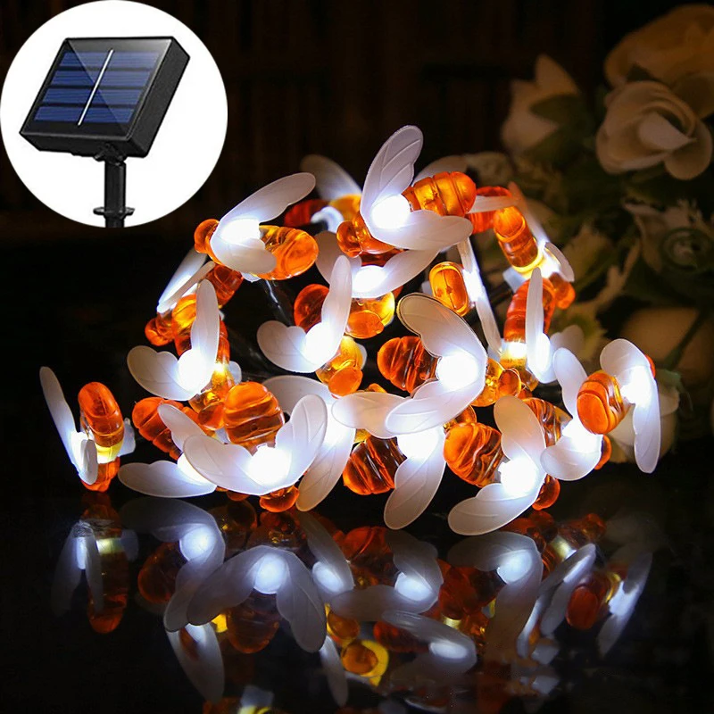 

20/50/100LED Solar Bee String Lamp Outdoor Fairy Light Garland 8 Modes Waterproof Patio Garden Garland Party Wedding Decor