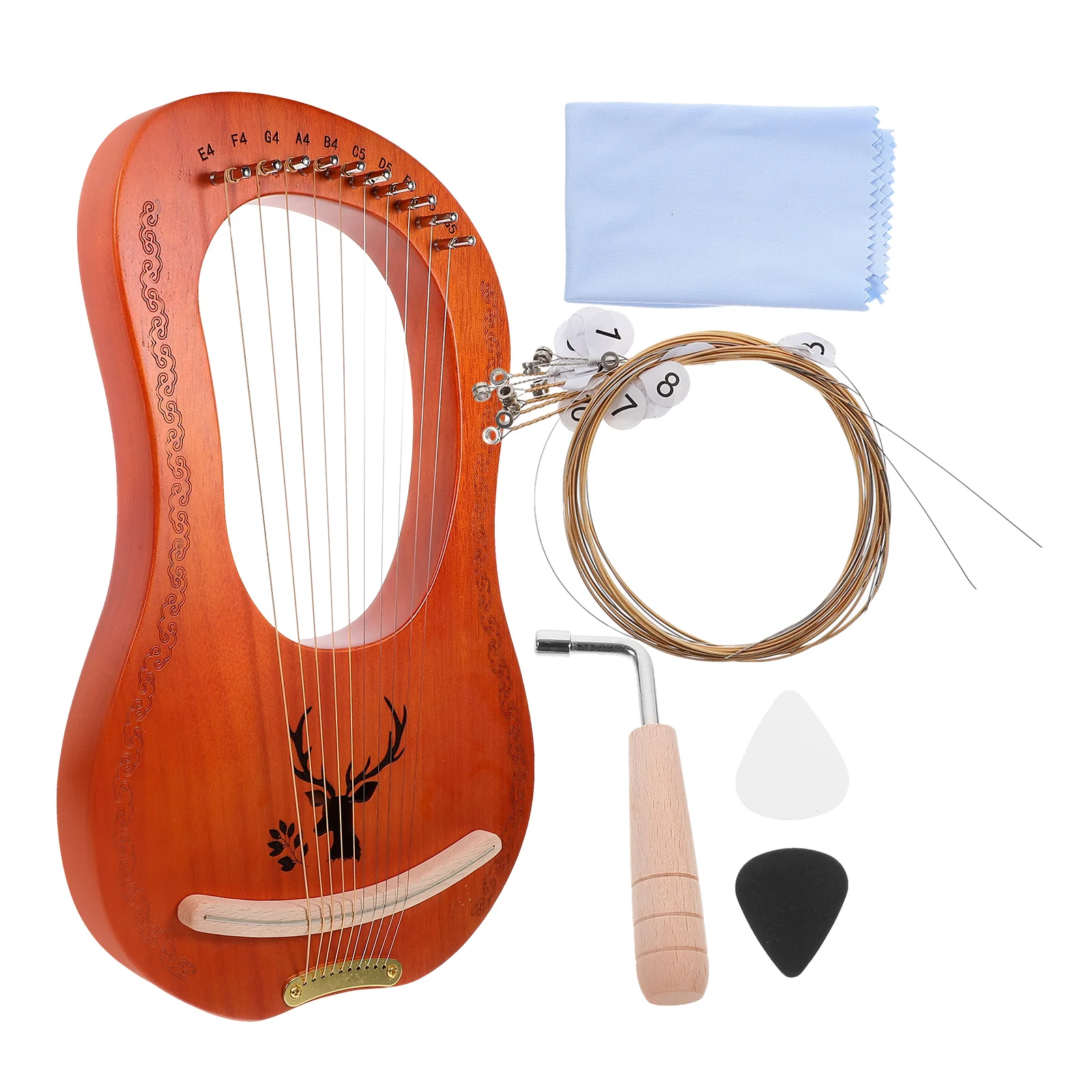 

1 set 1 Set 10-String Ancient Style Lyre Harp Instrument Kit Tuning Wrench Picks Spare String Wood Practical String
