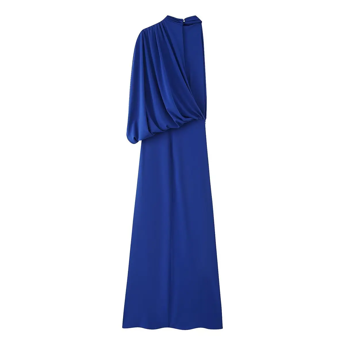 Nova moda sexy sem mangas o pescoço assimétrico plissado zíper cor sólida fino ajuste em camadas vestido na altura do tornozelo