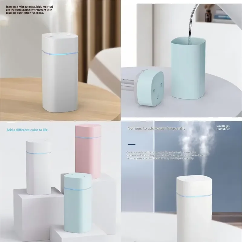 Mini USB Dual Spray Humidifier Desktop Air Purifier for Home Bedroom Portable Aromatherapy Moisturizing Air Cleaner