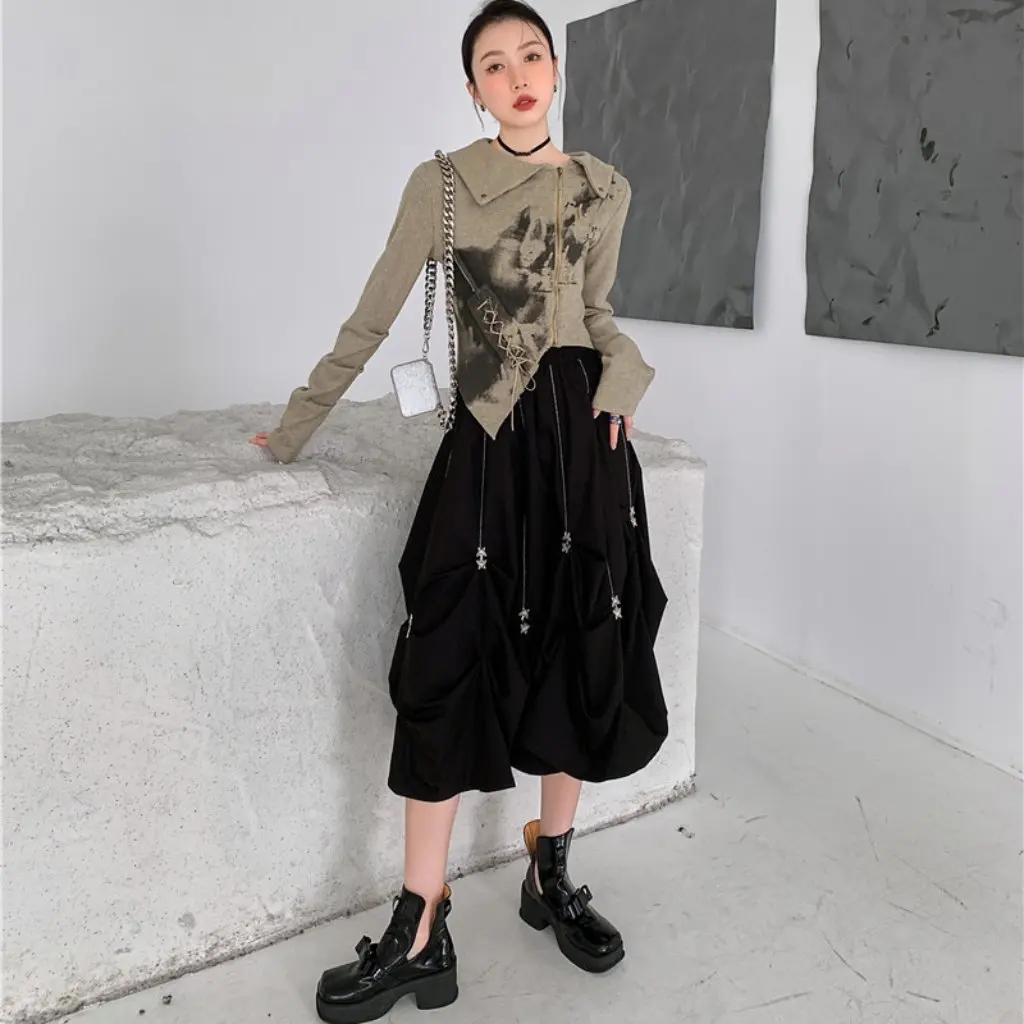 

Women's Cardigan Coat Graffiti Printed Design Sense Irregular Top Skirt Real Shot in Stock Fashion Outerwear