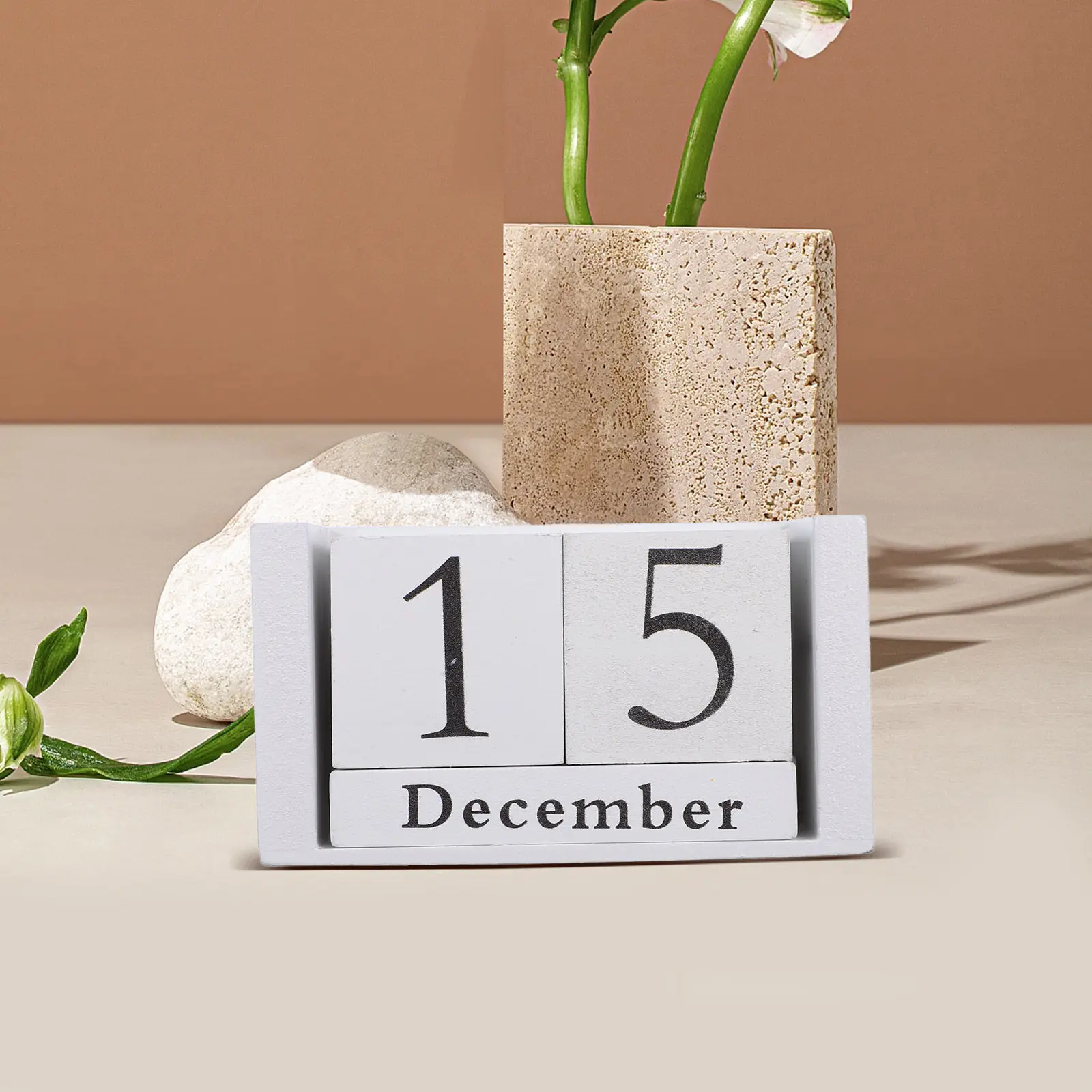 

Vintage Wooden Perpetual Desk Calendar Adjustable Wood Block Date Display Month Day Reusable Desktop Calendar Chic Table Decor