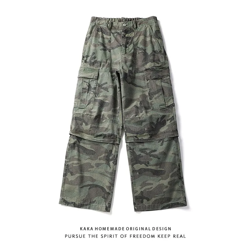 

Retro Washed Camouflage Work Pants Men's Trendy Loose Straight Leg Casual Trousers Multiple Pockets Youthful Spring Fashion