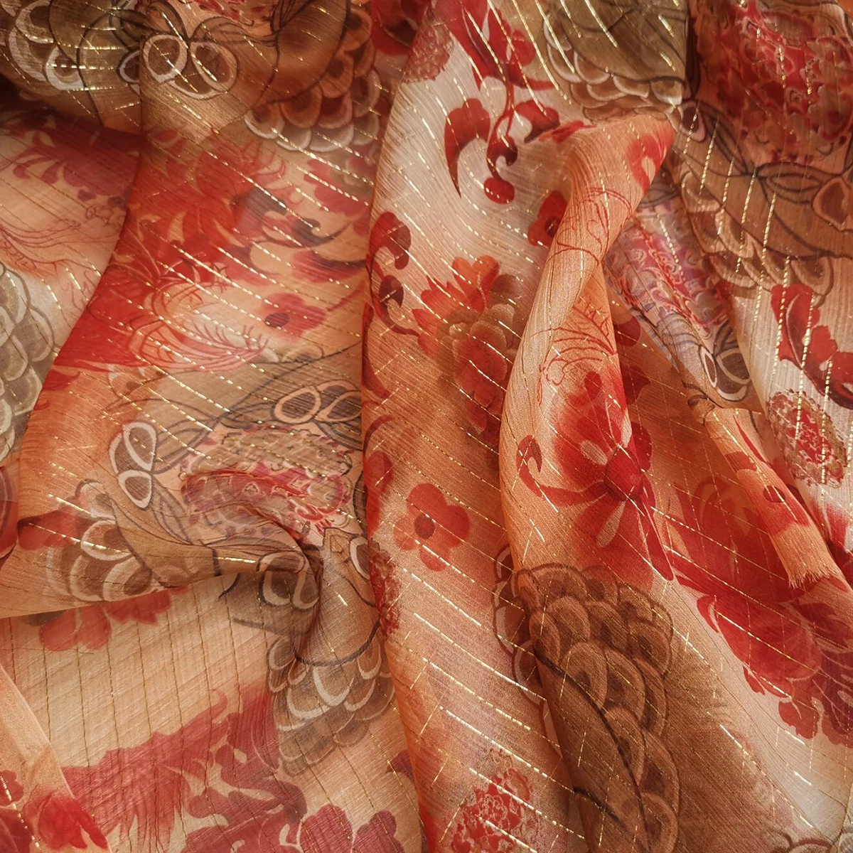 Metallic Silk Georgette Crepe Gauze 45\'\' Wide By Meter Rose Flower Crinkled Silk Chiffon Fabric