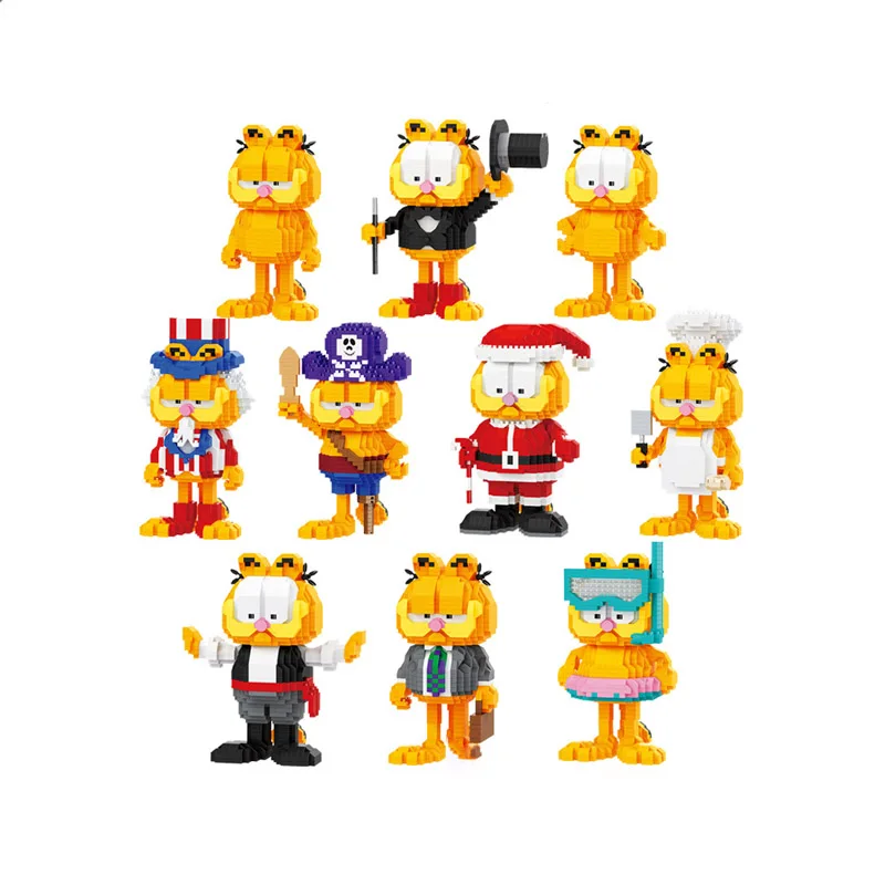 Balody Garfield Cat Micro Building Blocks Xmas Chef Pirate Cat Model Dragon Mini Brick Figure Toys For Christmas Gift