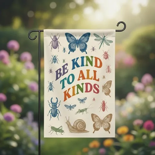 Be Kind To All Kinds Garden Flag - Retro Insect Bug Butterfly Nature Yard Decor OOV IIC