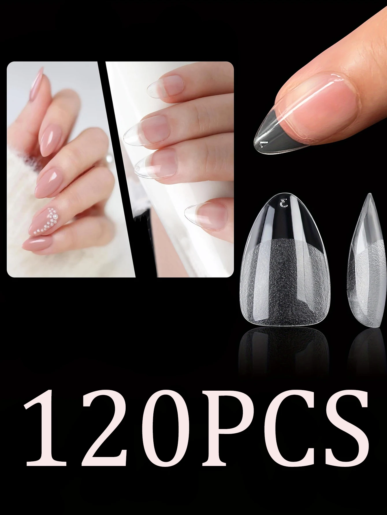 120 Stück Lange Transparente Sargnagelspitzen für Acrylnägel, Nagelstudios und DIY-Nagelkunst, Halbfertiges Produkt mit Klebstoff – Detail 15