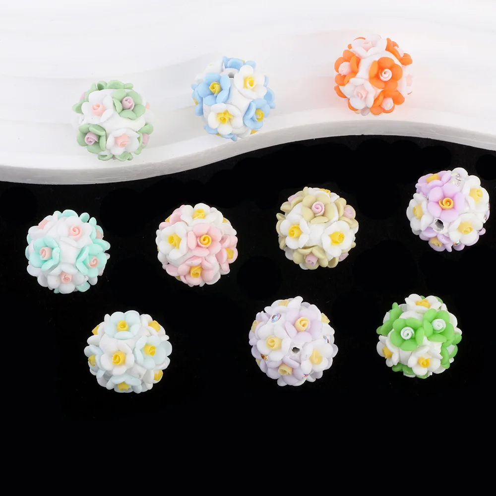 

New Polymer Clay Flowers Decorated Floral Gumball Jewelry Beads Fit Bracelet Necklace Earring Ornament Accessory Pen 20mm 20pcs