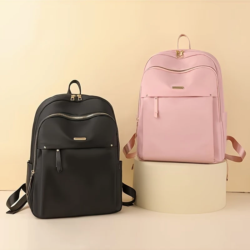 Einfarbiger Nylon-Rucksack für den täglichen Gebrauch, modischer, leichter Tagesrucksack mit mehreren Fächern für den täglichen Bedarf und Reisen von Damen