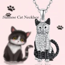 Creative Cute Black-White Siamese Cat Pendant Necklace for Women Pet Kitten Jewelry Animal Accessories Birth Gift for Cat Lovers