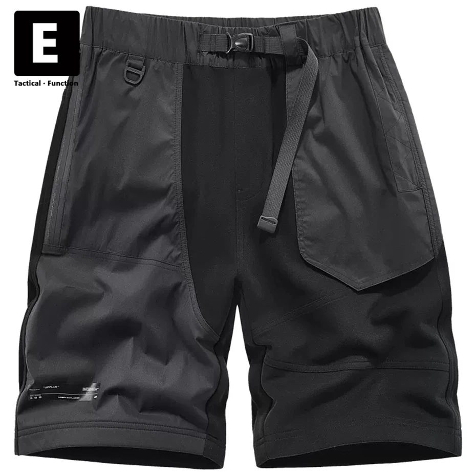 Summer Cargo Shorts Men Black Techwear Shorts Fashion Streetwear Short Pants Function Bottoms Male