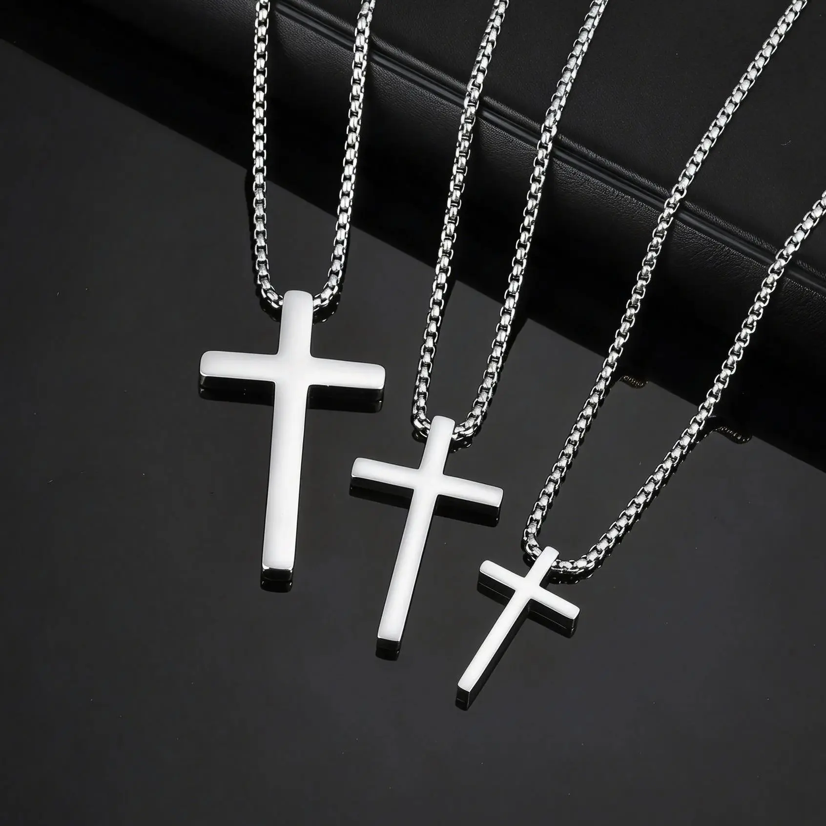 Classic Stainless Steel Cross Necklace for Women Men, Smooth Surface Pendant, Jewelry Available in Small Medium Big Sizes