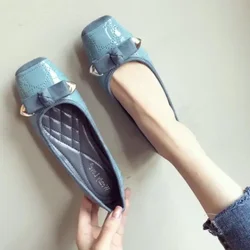 Normal Leather Casual Flats Ladies Footwear Low Heel Elegant Blue Square Toe Women's Shoes Flat High Quality Shoe Fashion Young