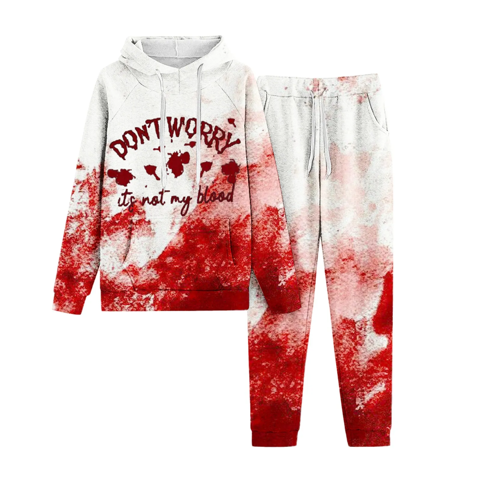 

Women Loose Halloween Sweatshirt Bloody Alphabet Print Hooded Casual Long Sleeve Tops Pant Hoodie Set Party Outfits For Women