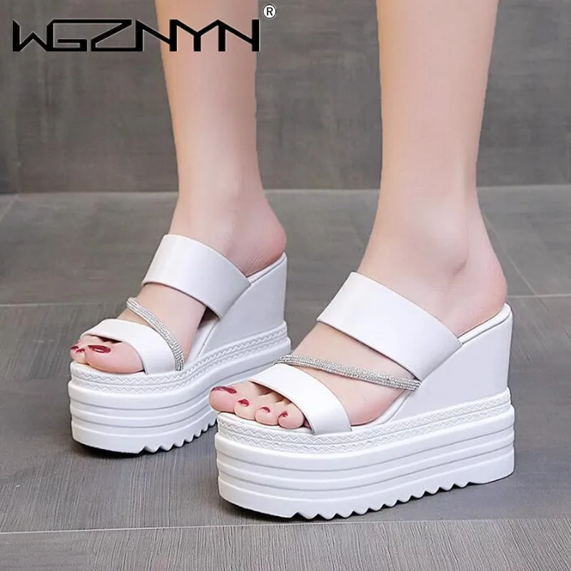 NEW Women Super High Heels Sexy 12CM Heel Wedges Sandals Thick Bottom Platform Slippers Party Sliders Open-toed Designer Sandals