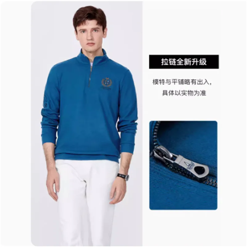 

New sailboat autumn blue half zip hoodie men's casual long sleeve T-shirt