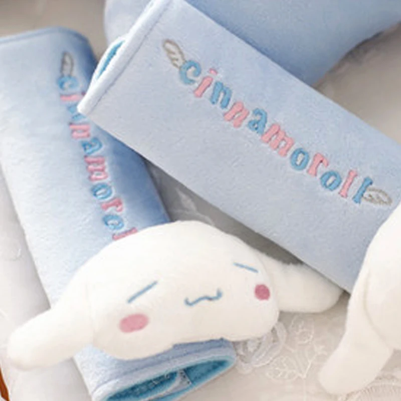 Cute Cinnamoroll Kawaii Cartoon Plush Bone Pillow Car Headrest Anime Action Figure Sanrio White Car Seat Belt Cover Gift