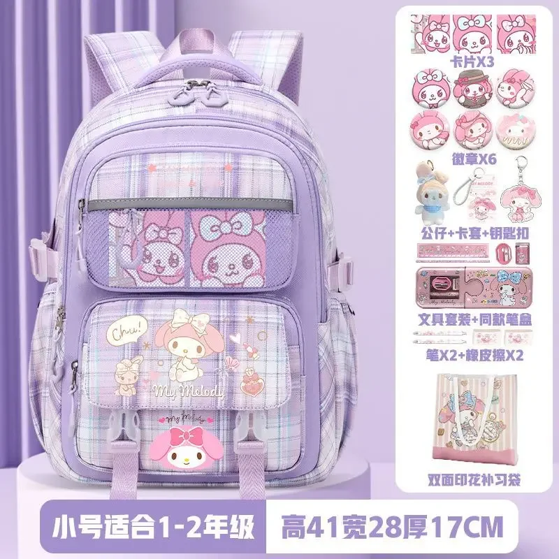 Sanrio-mochila escolar de dibujos animados para niños, mochila de gran capacidad para estudiantes, protección de la columna vertebral, reducción de carga, nueva melodía