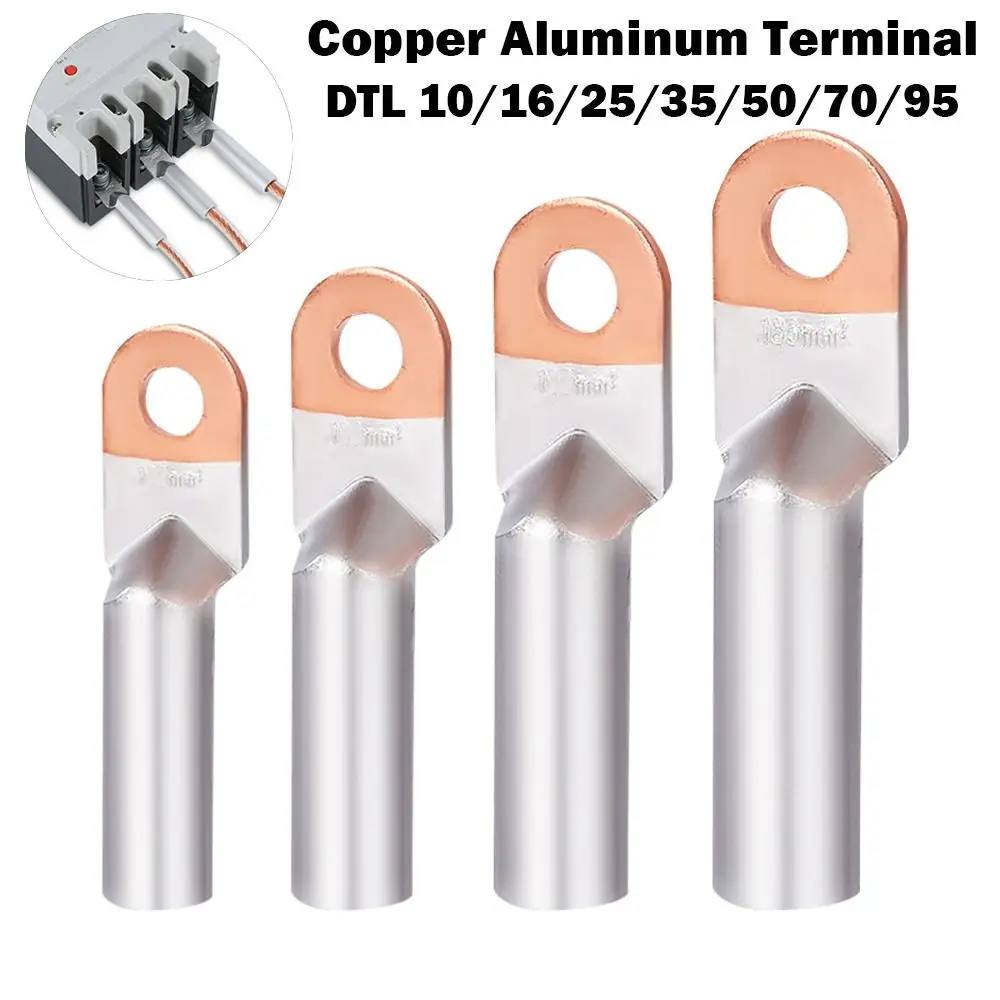 1PC Copper Aluminum Terminal Bimetal Crimp Cable End Lug Electric Power Connector Splice Sleeve DTL-10/16/25/35/50/70/95 10mm