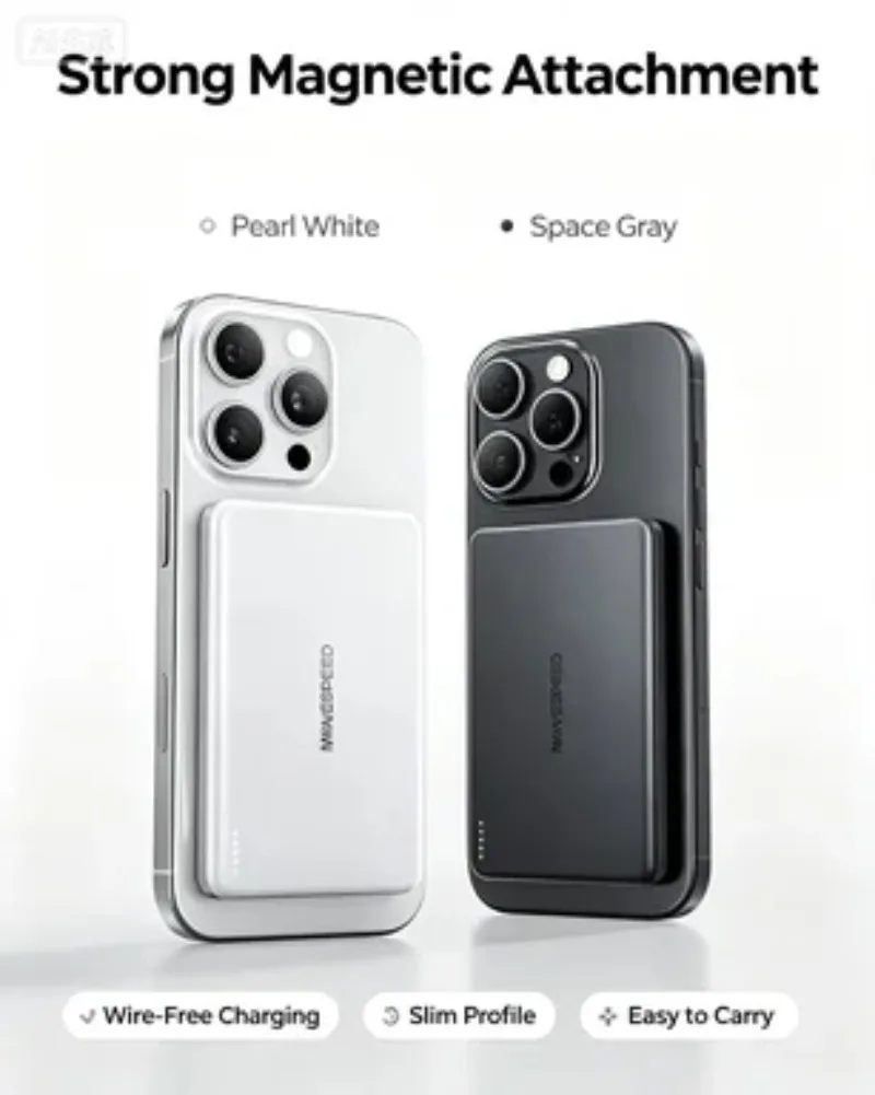 MOVESPEED Magnetic Power Bank Ultra Slim Portable Charger Built-in Type-C Cable Mini Magnet External Battery Pack For Smartphone