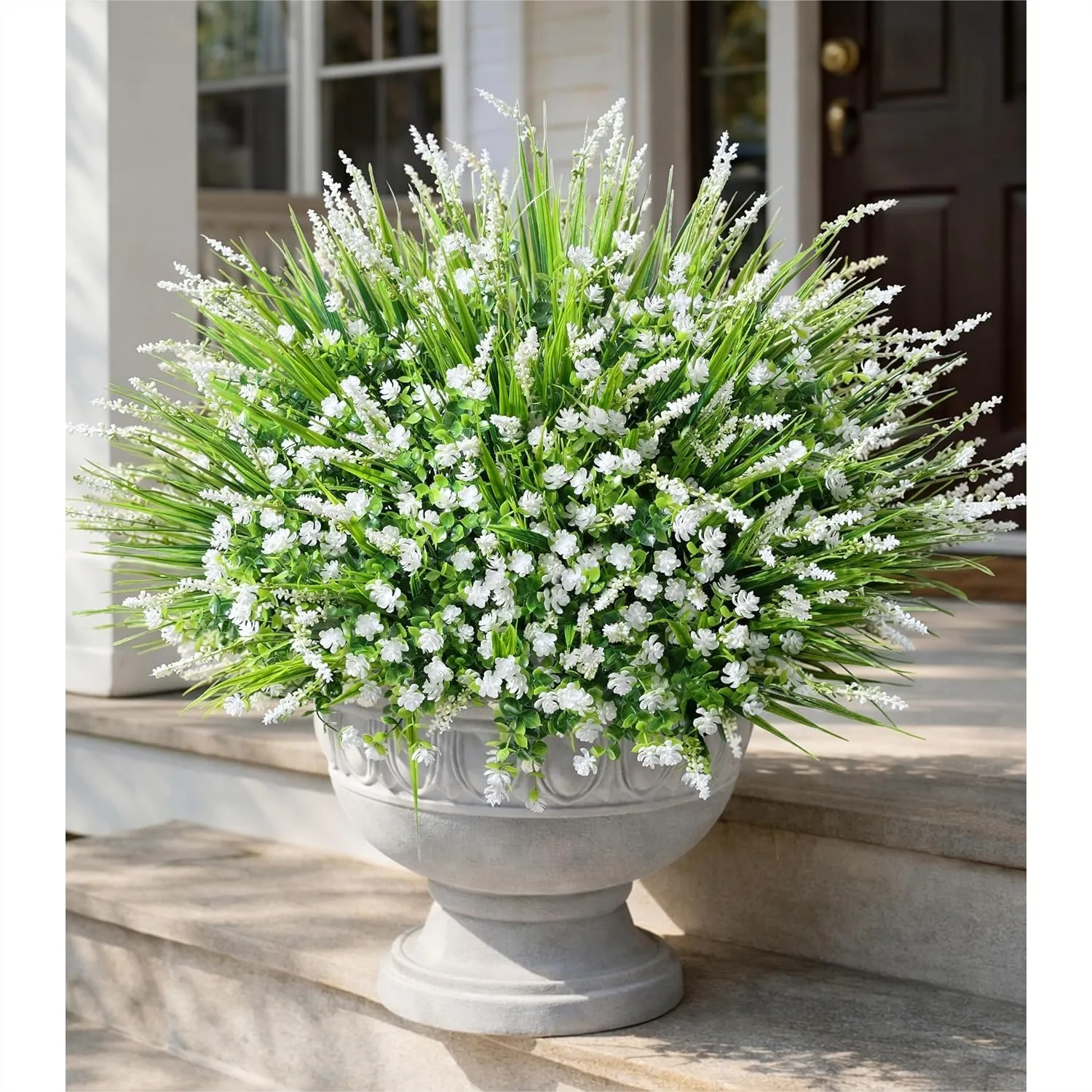 

20 Bundles Artificial Outdoor Plants for Spring Decoration, UV Resistant Realistic White Plastic Flowers for Planter Home Garden