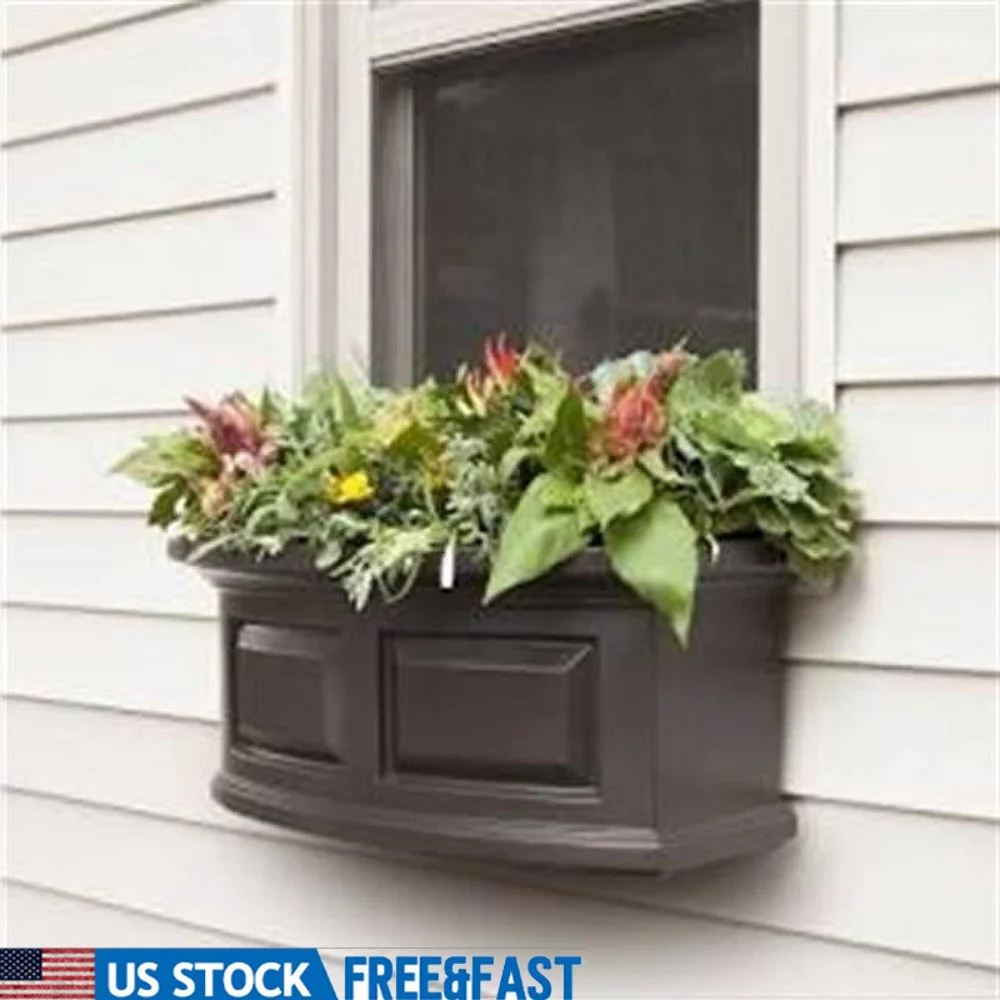 

Nantucket Self-Watering Window Box with Built-in Reservoir UV Resistant Double Wall Design Drainage Holes Plants 24in x 11.7in x