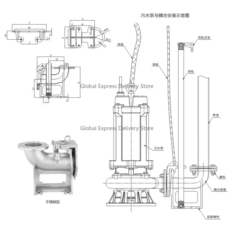 محرك مضخة مياه الصرف الصحي الغاطسة من الفولاذ المقاوم للصدأ موفر للطاقة، معالجة مياه الصرف الصحي