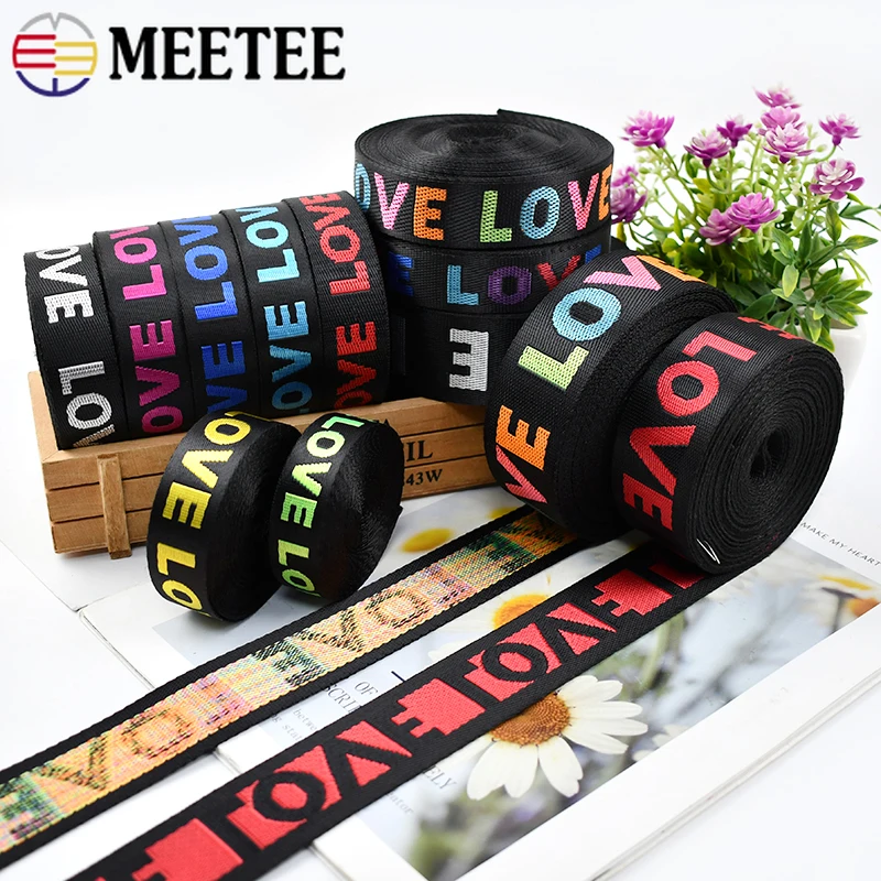 

5Yards Meetee 25/38mm Nylon Jacquard Webbing LOVE Ribbon Band Sewing Bag Clothes Backpack Strap Belt Decorative Tape Accessories