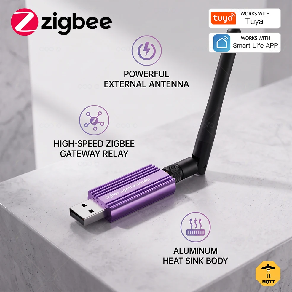 Extensor de Sinal USB Tuya Zigbee com Antena Destacável, Repetidor de Alto Ganho, Amplificador de Rede para Casa Inteligente, Compatível com HomeAssistant Zigbee2MQTT