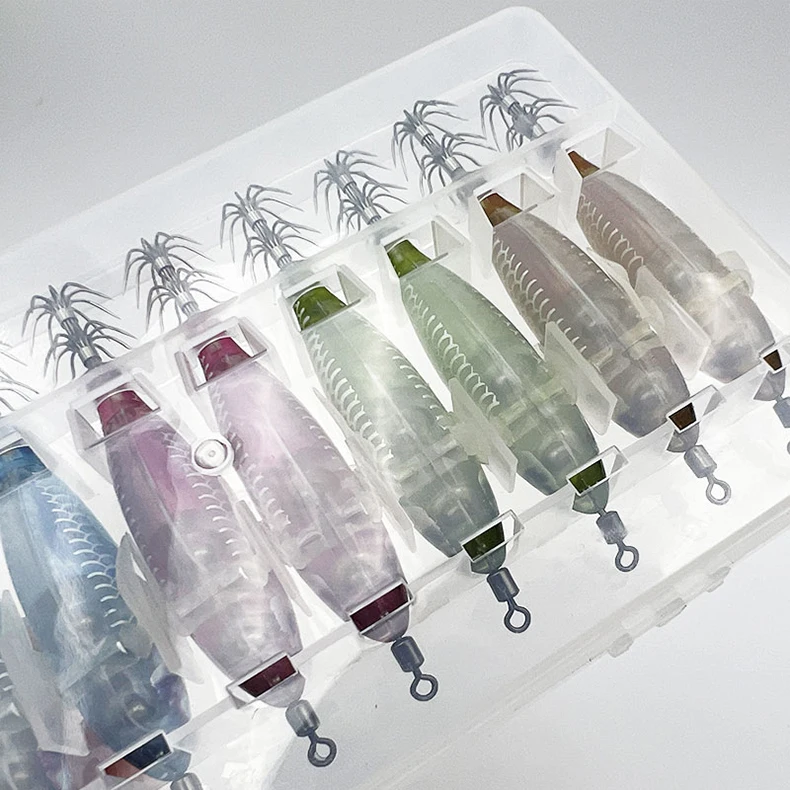 ShareShark 10 Stück/Box 5,6g Leuchtende Horizontale Garnelen-Tintenfischhaken-Köder-Set Geeignet für Meeresangeln auf Tintenfische und Oktopus – Detail 6