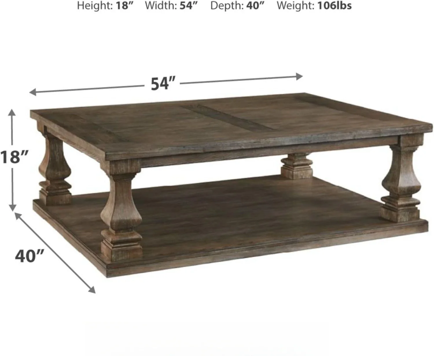 Mesa de centro de granja con acabado gris desgastado, gris