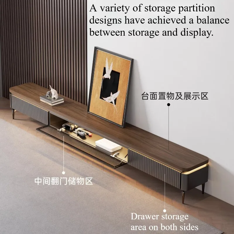Mueble de TV con vitrina, organizador de adornos y artículos de entretenimiento, con cajones negros, mueble de televisión para salón