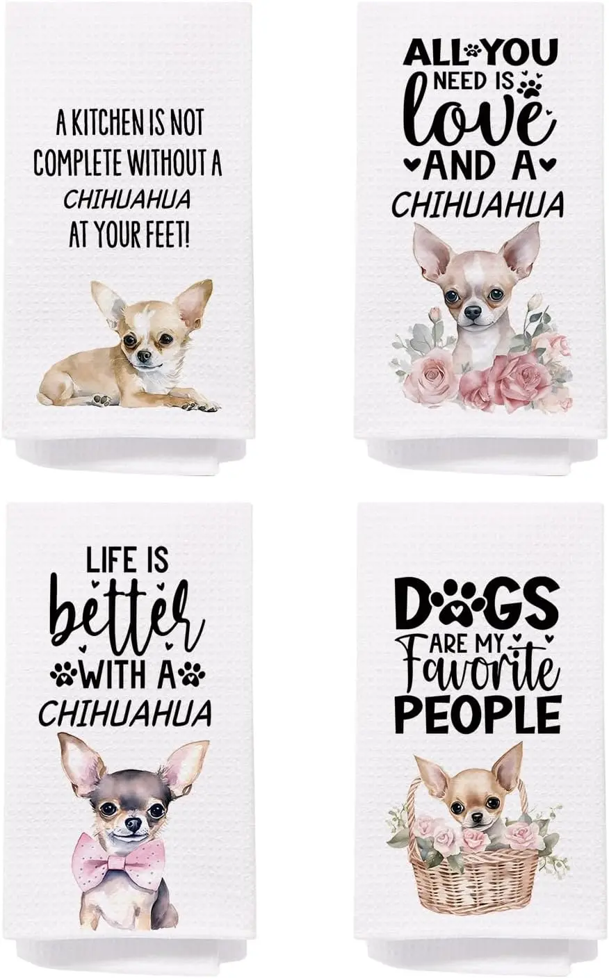 

Chihuahua Decor Dish Kitchen Towels Set of 4, Chihuahua Gifts for Women,Dog Decorative Hand Towels for Bathroom, 16x24 Inches