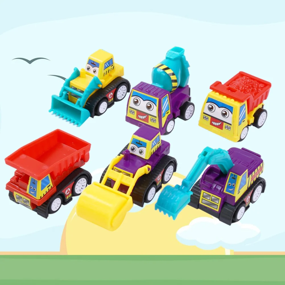 6Pcs Friction Powered Mini Engineering Vehicles Pull Back Cars Early Educational Set for Toddlers Excavator Dumper