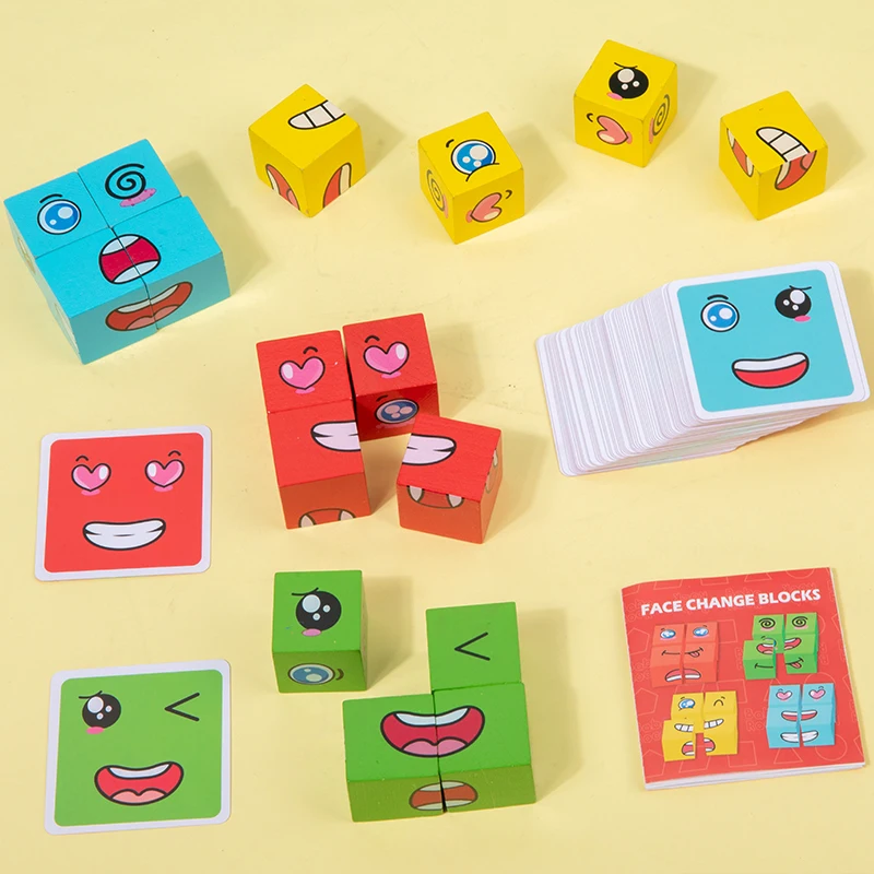 Face Change Cube Game Toy Montessori Expression Puzzle Building Blocks Toys Early Learning Educational Match Toy for Kids Gift