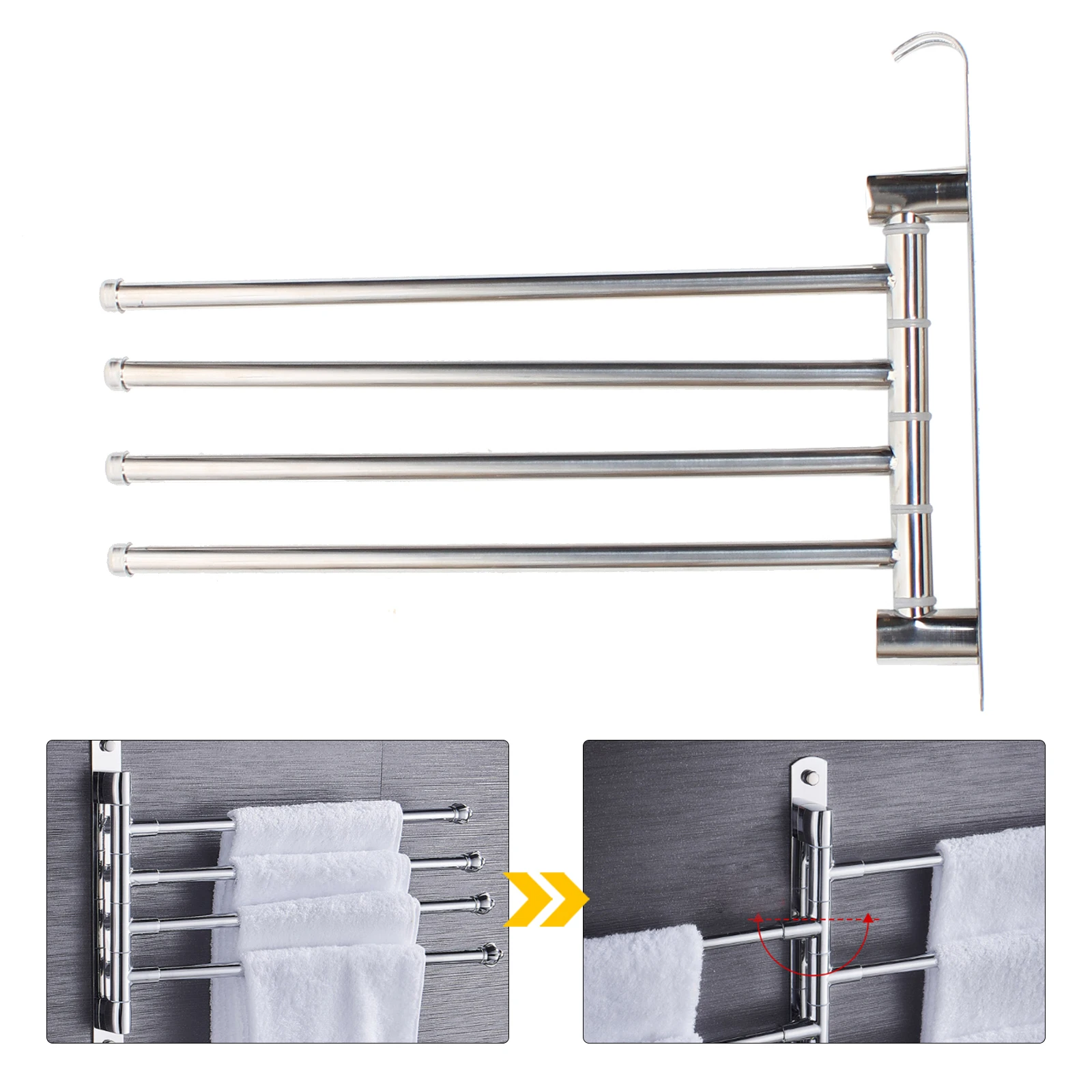 

Вешалка для полотенец из нержавеющей стали 304, ванная комната, 4 стержня, вращающаяся вешалка для полотенец, настенный поворотный держатель для полотенец для ванной/кухни